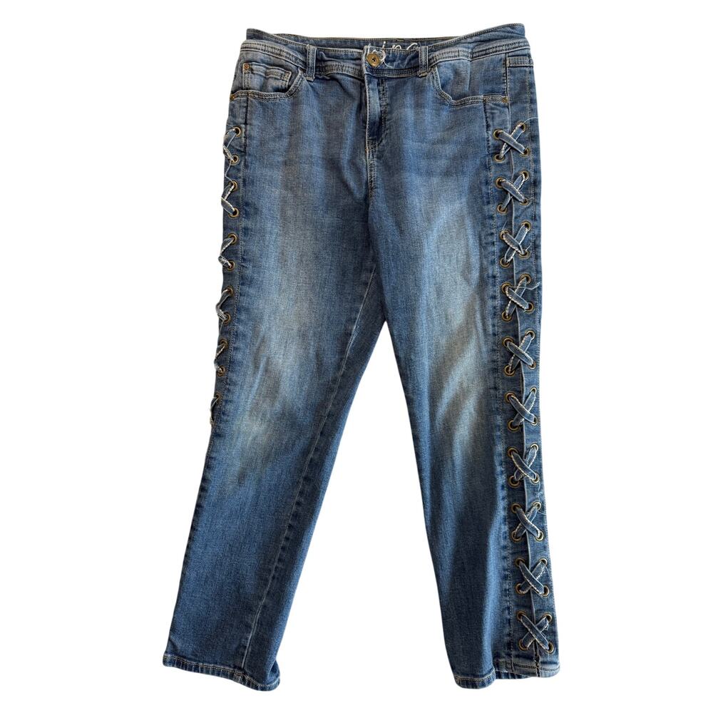Inc Denim Women’s Size 12 Straight Leg Denim Pants (Light Wash) Lacing Detail - Picture 2 of 10
